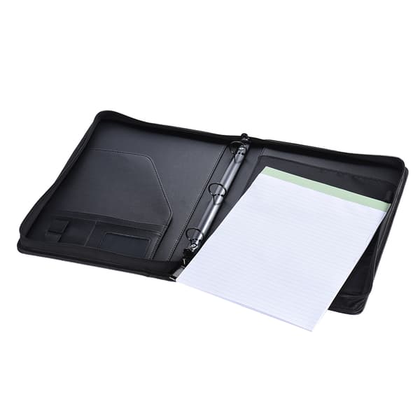 Executive A4 PU Læder Lynlås Padfolio Organizer - Forretningsmappe med Dokumentmappe, Genopfyldelig Løsbladet Notesblok & Kortholder