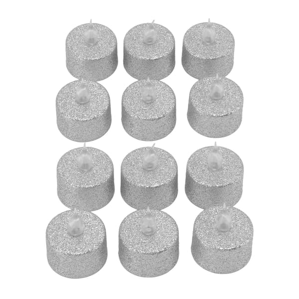 Flamlösa LED-värmeljus batteridrivna silver 12-pack för julbröllopsdekoration