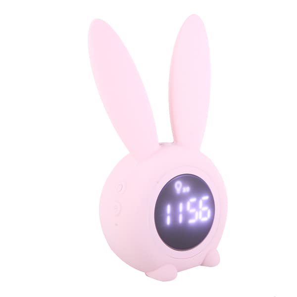 Tecknad Kanin LED Väckarklocka med Temperaturdisplay, Timerfunktion, Rosa Skrivbordsklocka för Sovrum