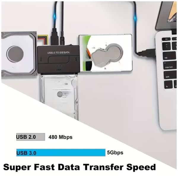 USB 3.0 - SATA IDE -kiintolevysovitin 2,5\"/3,5\" HDD SSD -asemille ja sisäisille levyille