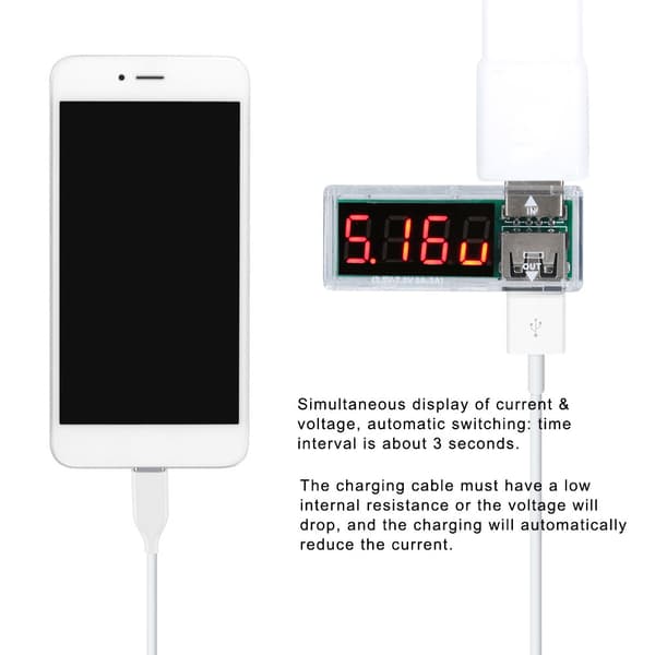 2 stk. USB spændingsstrømstester, bærbar voltmeter-amperemeter til telefonoplader, hvid