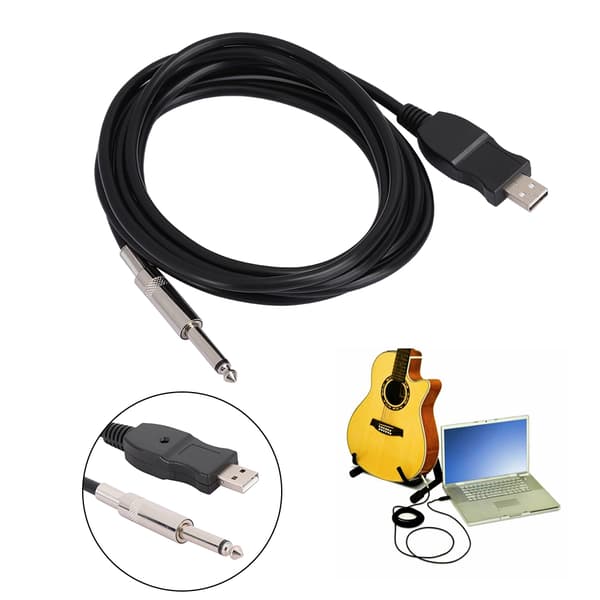 Bärbar Gitarr USB-ljudkabel Dator Kabel Länk Anslutning Instrumentadapter Svart 300cm