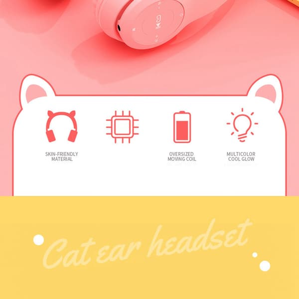 Trådløst headset sød katteform HiFi lydkvalitet lysende stereo Bluetooth hovedtelefoner til hjemmeskolekontor lyseblå