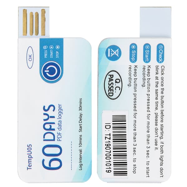 TempU05 Engångs Temperaturdatalogger Engångs USB Temperaturinspelare PDF-rapport