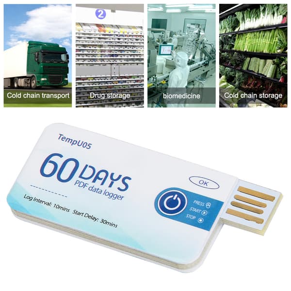 TempU05 Engångs Temperaturdatalogger Engångs USB Temperaturinspelare PDF-rapport