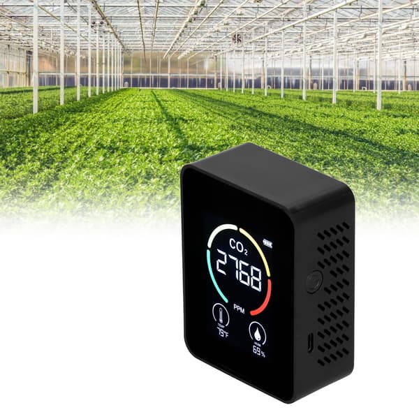 LCD USB Genopladelig CO2-detektor med halvledersensor, sort temperatur- og luftfugtighedsmåler