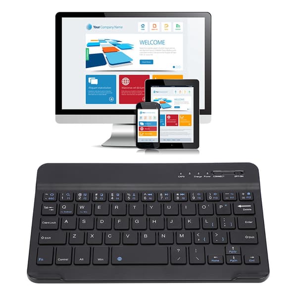 Ohut ja kevyt langaton Bluetooth-näppäimistö Androidille, iOS:lle ja Windowsille, musta