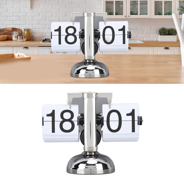 Flip Clock Stor Nummer Batteridrevet 304 Rustfrit Stål Bordplade Retro Flip Clock til Hjemmekontor 24 Timer Hvid Side