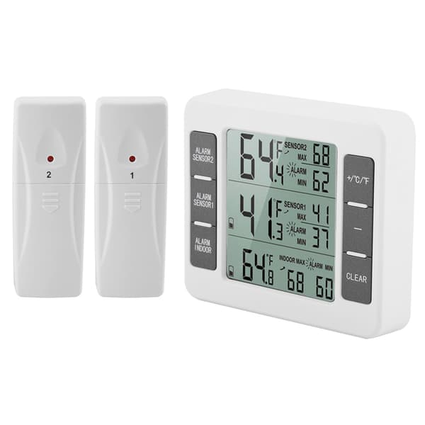Digital trådlös kylskåpstermometer med hörbart larm, 2 sensorer, min/max-display