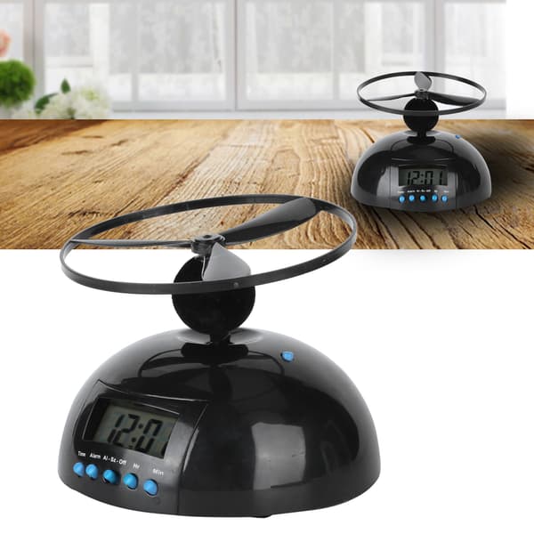 Nyhet Flygande Propeller Väckarklocka, LCD Digital Bärbar Mini Rund, Hem Sovrum Skrivbordsinredning