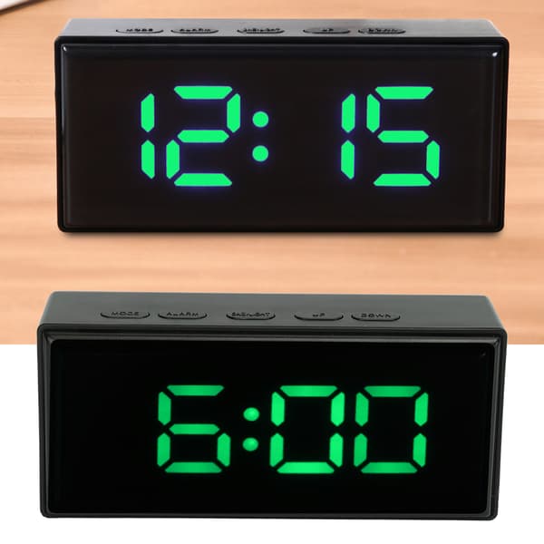 Smart LED-väckarklocka, ljussensor automatisk dimning, dubbel display, snooze, grön
