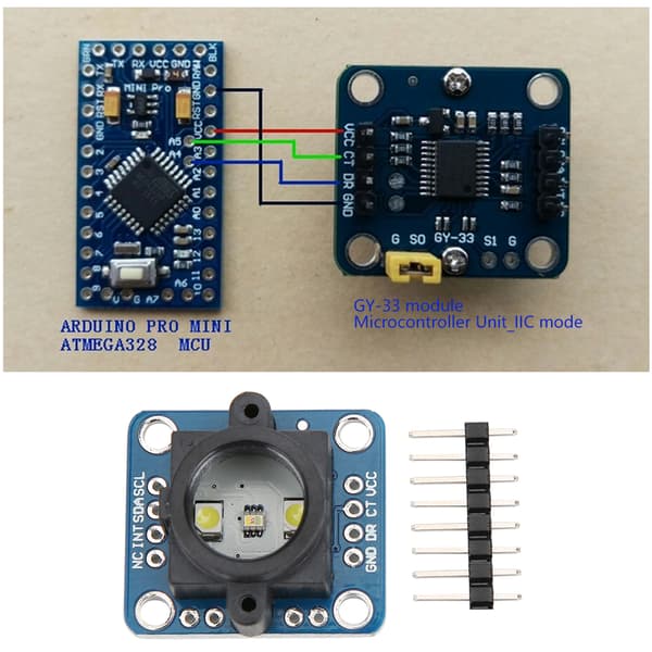 TCS34725 Farvesensormodul, justerbar LED, I2C-interface til Arduino DIY
