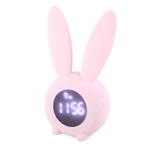 Tecknad Kanin LED Väckarklocka med Temperaturdisplay, Timerfunktion, Rosa Skrivbordsklocka för Sovrum