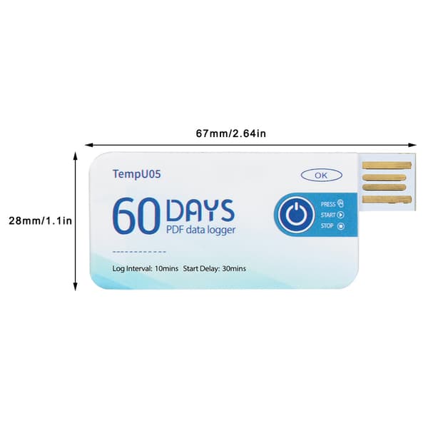 TempU05 Engångs Temperaturdatalogger Engångs USB Temperaturinspelare PDF-rapport