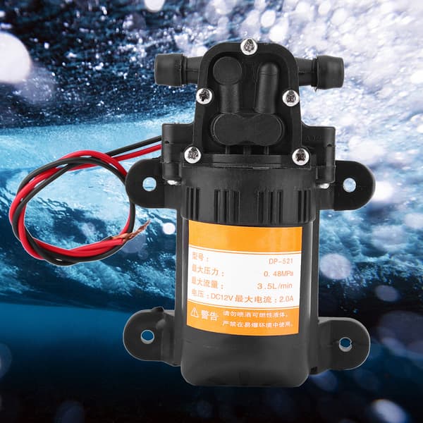 12V Mini Membranvattenpump, Plast, 0.48MPa, 3.5L/Min, Bärbar