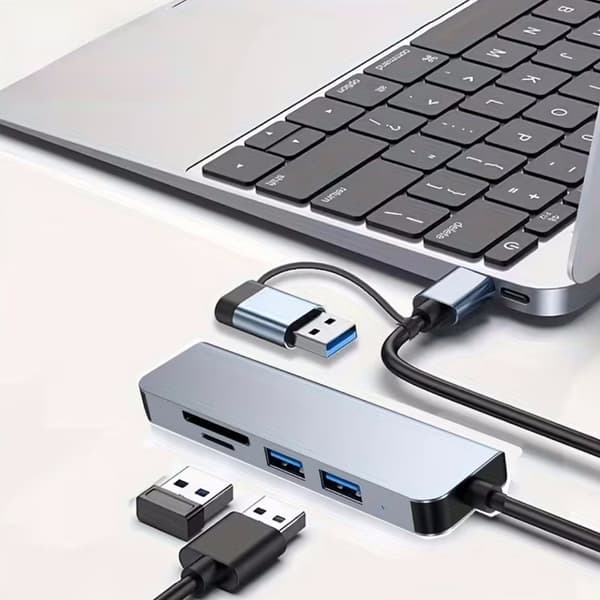 USB-C Hub 5-i-1 med PD Power Delivery, Multi-Port Adapter til telefoner, tablets og laptops