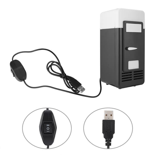 PC USB Mini Køleskab Drikkevare Dåse Køler Varmer Sort