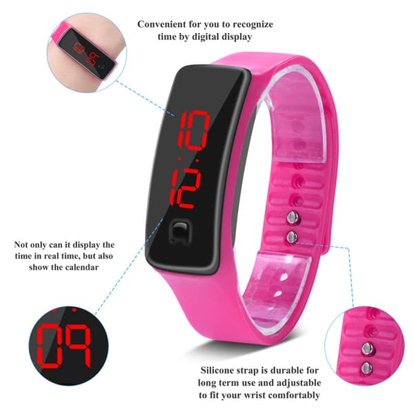 Digital sportklocka - silikonrem, 12H urtavla LED-display armbandsur