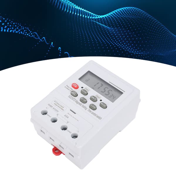 7-dages digital timerkontakt, programmerbar mikrocomputer tidsstyring til AC220V 63A apparater, DIN-skinne montering, hjemmeautomatisering