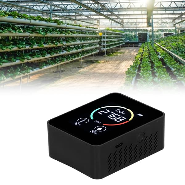 LCD USB Genopladelig CO2-detektor med halvledersensor, sort temperatur- og luftfugtighedsmåler
