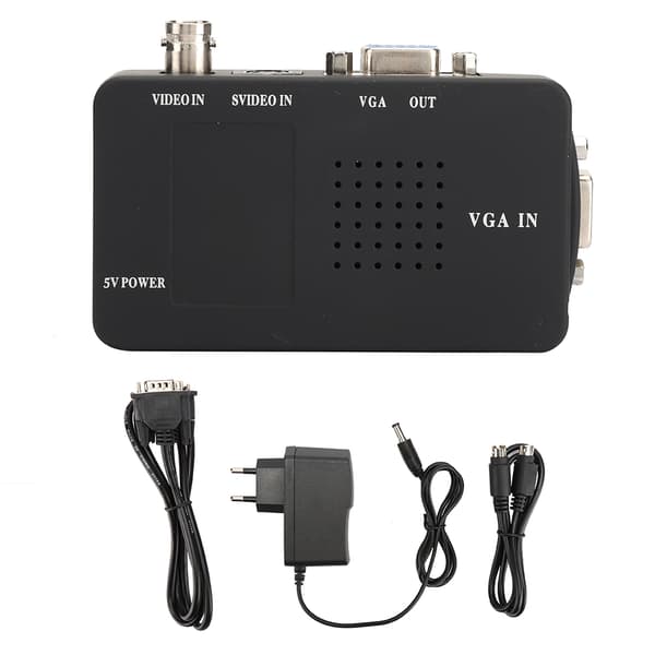 BNC S Video til VGA HD-konverteradapter til computer PC-skærm UK EU-stik