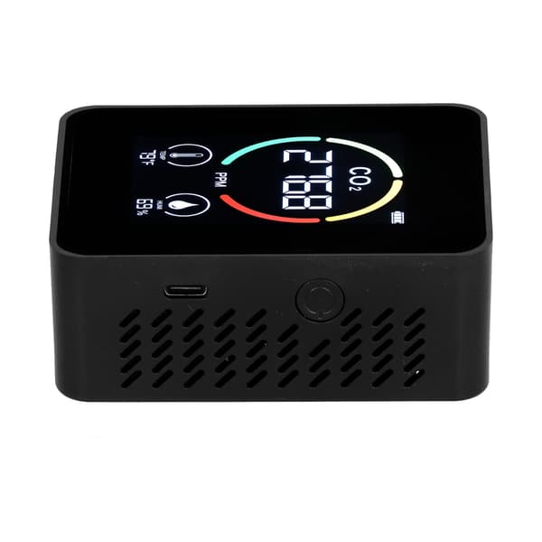 LCD USB Genopladelig CO2-detektor med halvledersensor, sort temperatur- og luftfugtighedsmåler