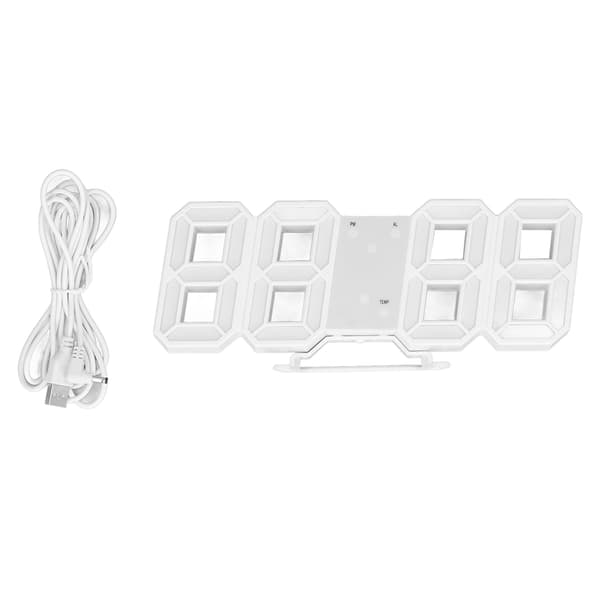 3D Digital LED Väggklocka Vit Ram Alarm Timer Temperaturdisplay för Vardagsrum Sovrum Heminredning
