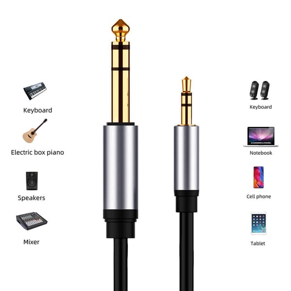 3.5MM til 6.5MM Audio Adapterkabel Han til Han HiFi Lydkvalitet Forbindelseslinje til Telefon (1.8M)