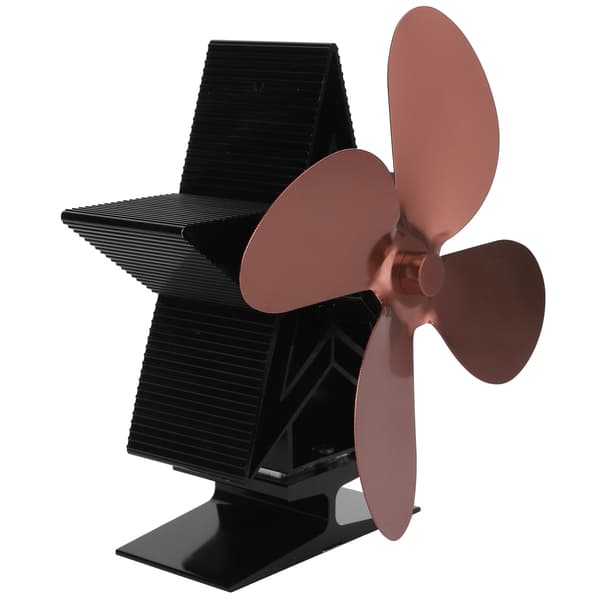 4-bladet varmefyret brændeovnsventilator, bronze pejs tilbehør til varm luftcirkulation