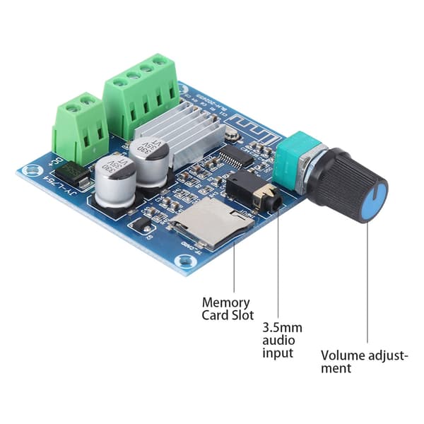 2-kanals digital förstärkarkort, volymkontroll, Bluetooth, TF-kort, AUX-ingång