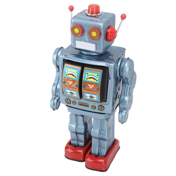 Metallplåt Robotleksak Retro Elektriska Roterande Figurer Modell Vuxen Samling Barnpresent Blå