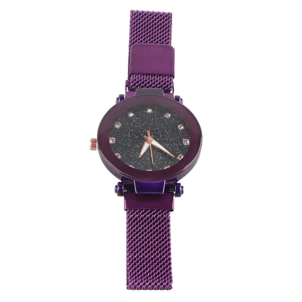 Modelegering Kvarts Analog Dame Rhinestone Rundt Ur med Silikonerem (Lilla)