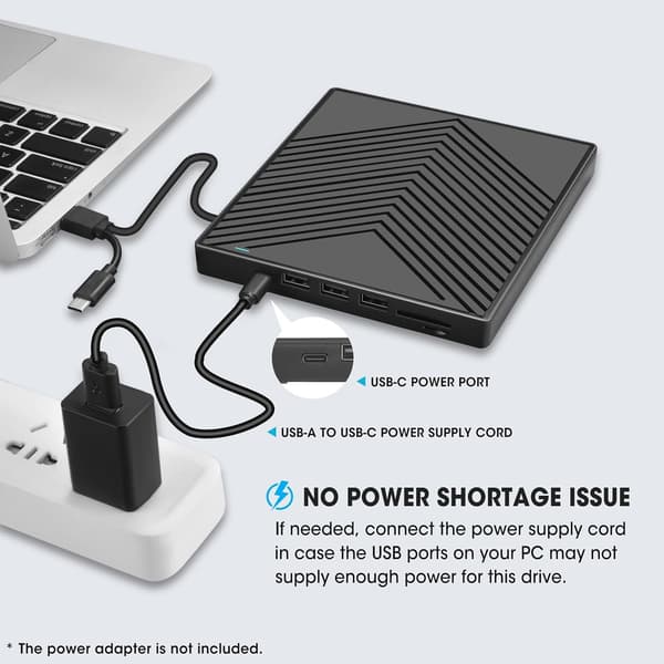 USB ekstern DVD-brænder, universelt optisk drev til bærbare computere, disk-læser, 4-ports USB-hub