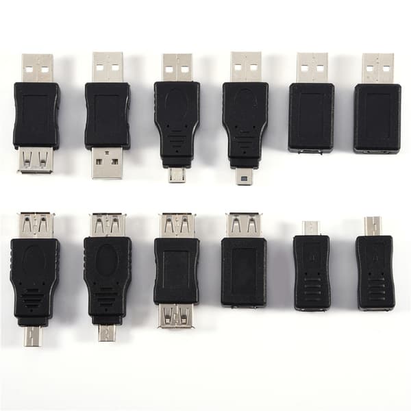 Pakke med 12 stk. Flere USB2.0-adaptere Micro/Mini Han-Hun-konvertere Stik