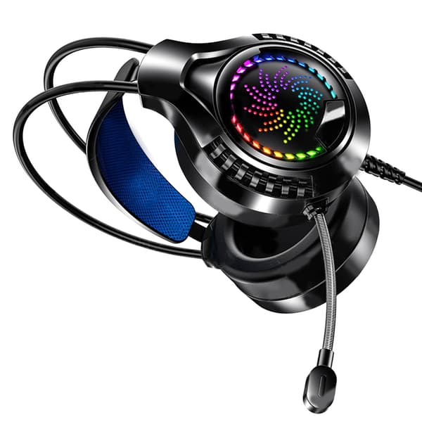 Kablet computerheadset 7.1 lydkanal Justerbart hovedbånd Bløde ørekopper Dobbelt 3,5 mm og USB RGB computer gaming hovedtelefoner