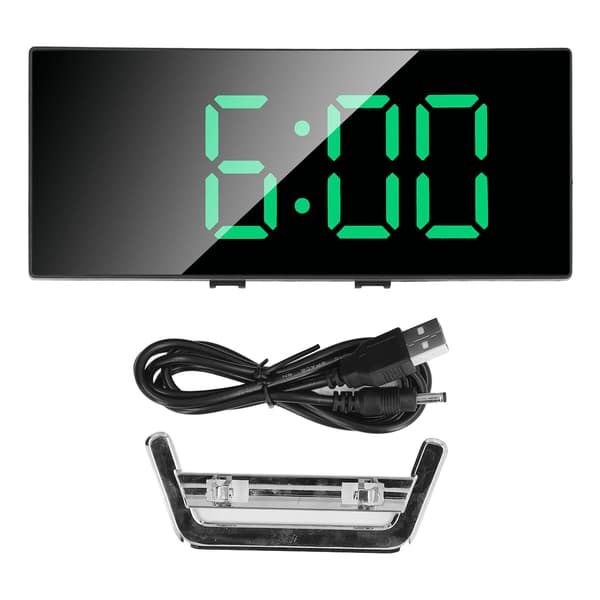 LED Digitalt Vækkeur, Buet Spejldesign, Lysende Display, Smart Elektronisk Bordur