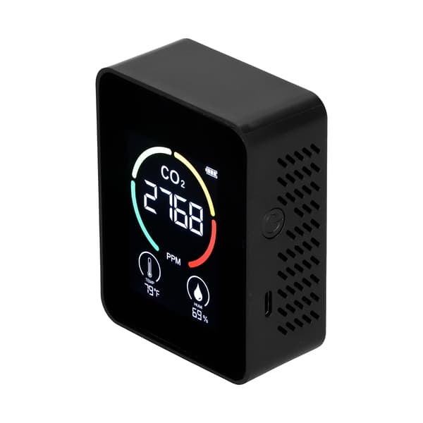 LCD USB Genopladelig CO2-detektor med halvledersensor, sort temperatur- og luftfugtighedsmåler