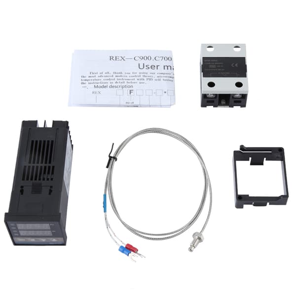 Digital PID temperaturregulator kit 110-240V 0-400°C, 40A solid state relä, 1M K-typ termoelementprob