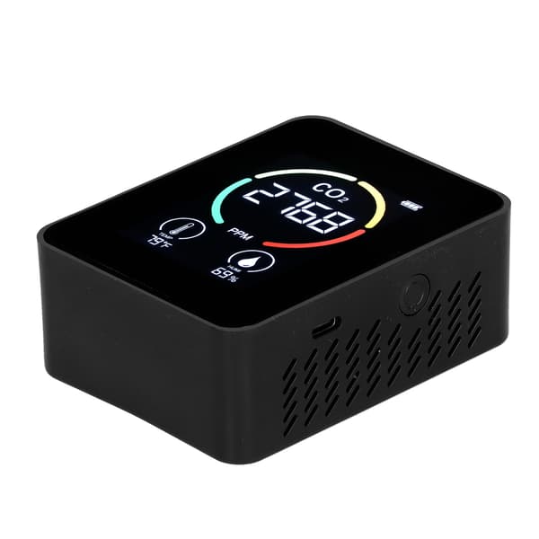 LCD USB Genopladelig CO2-detektor med halvledersensor, sort temperatur- og luftfugtighedsmåler