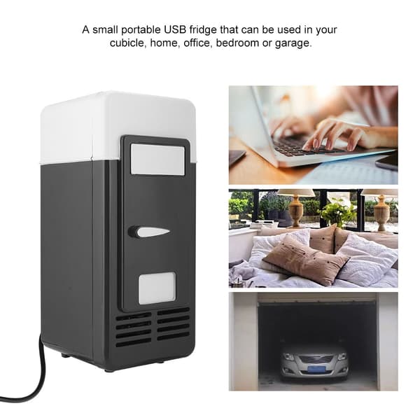 PC USB Mini Køleskab Drikkevare Dåse Køler Varmer Sort