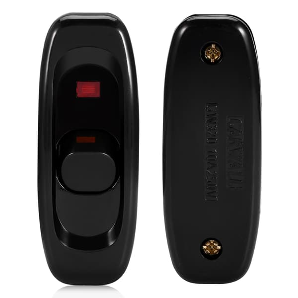 Inline ON/OFF ledningsafbryder med LED-indikatorlys, AC 250V 10A, sort til bordlampe