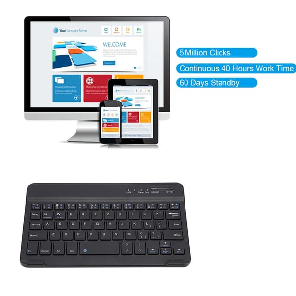 Smal Lätt Trådlöst Bluetooth-tangentbord för Android IOS WIN Svart