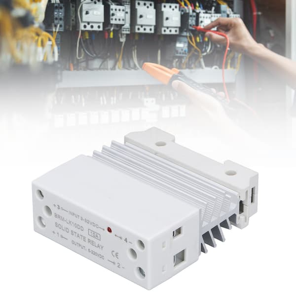 Solid State-relä, DC-styrning 3-32V, omkoppling 5-220V, 10A, DIN-skenmontering, enfas SSR, med kylfläns