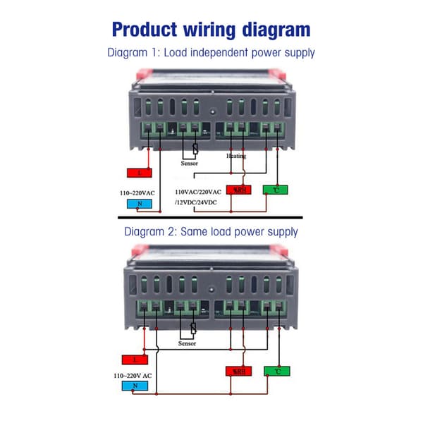 STC-3028 Digitalt Display Temperatur- og Fugtighedsregulator med Integreret Sensor (12V)