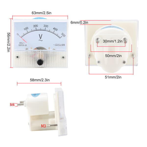 85L1 AC Voltmeter 0-500V Pointer Gauge Elektrisk Spændingstesterenhed