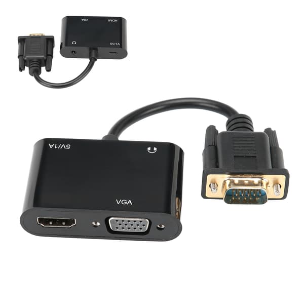 VGA til HDMI-adapter 3-i-1 strømkonverter TV-projektorskærme med lyd til bærbar computer sort