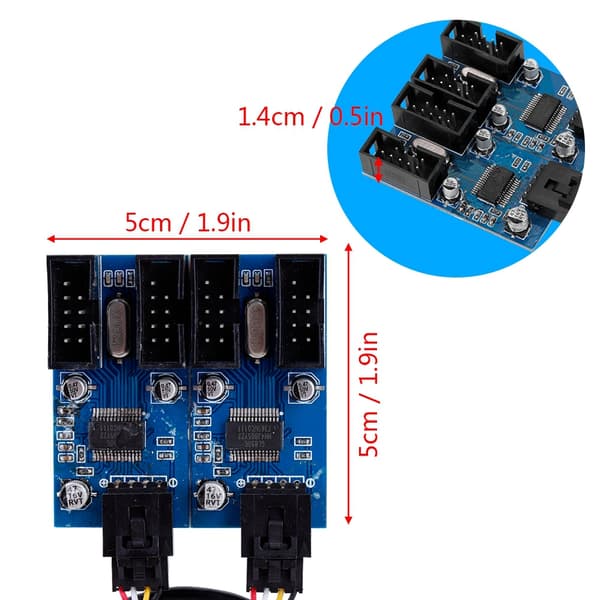 Bundkort 9-bens USB-header han til 4 hun forlænger splitterkabel USB 9-bens stik