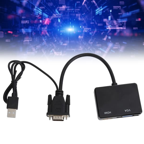 VGA-VGA High Definition Multimedia Interface -jakajamuunnin tukee kaksoisnäyttösovitinta, musta
