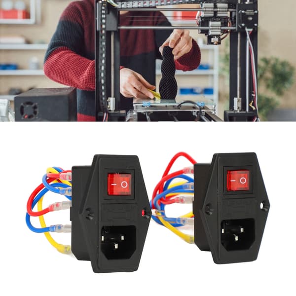 2 STK C14 Indgangsmodul 10A Sikring 6A 250V AC Vippekontakt Strømstik til 3D-printer