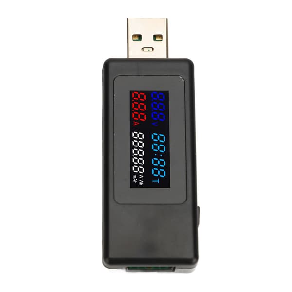 6-i-1 USB-strømmåler, spændingsstrømstester, timing, kapacitet, batterimonitor, farvedisplay multimeter
